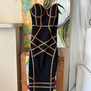 Black and gold mini dress